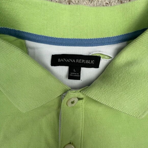 Banana Republic Polo Shirt Mens Large Green Striped Adult Casual Cotton S/S - Picture 3 of 8